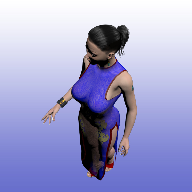 Mädchen in der blauen Cheongsam 3D-Modellfrau